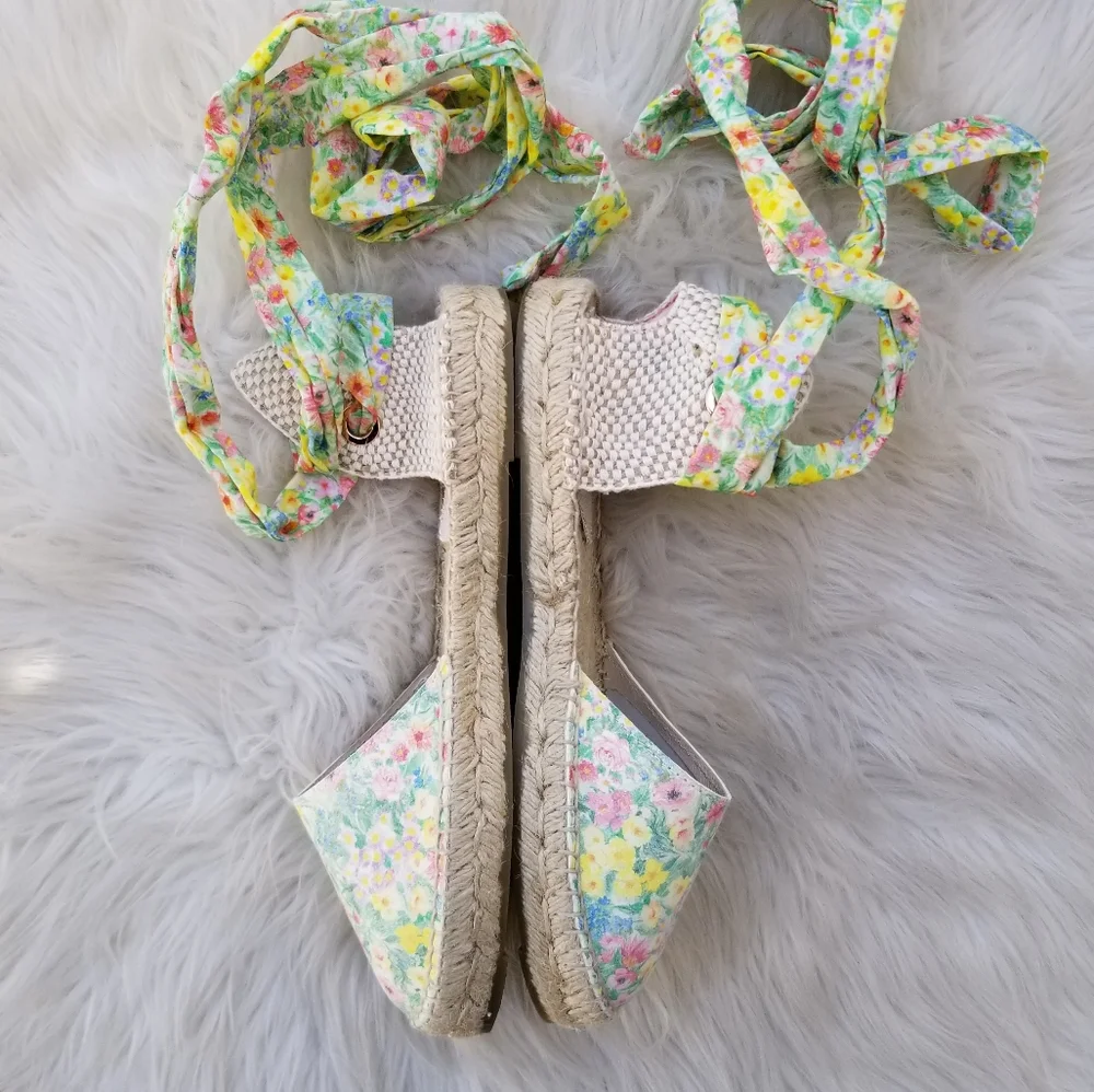 NWT LoveShackFancy Manebi Espadrilles Wrap Sandal Rainbow Skies